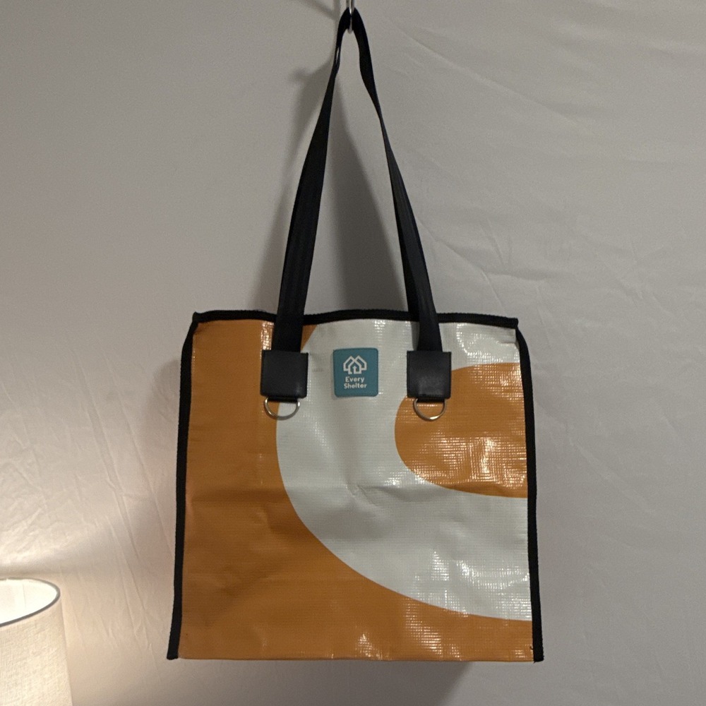 Every Shelter Reusable Geometric Tote Bag Orange White Black 15x17x6 in